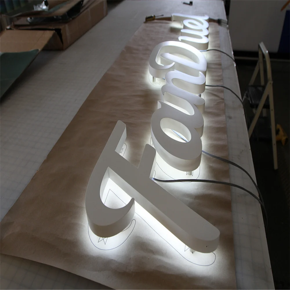 Factory Outlet Exterieur Rvs 3D Back Lit Led Letters, Custom Outdoor Metalen Halo Verlichte Uithangborden