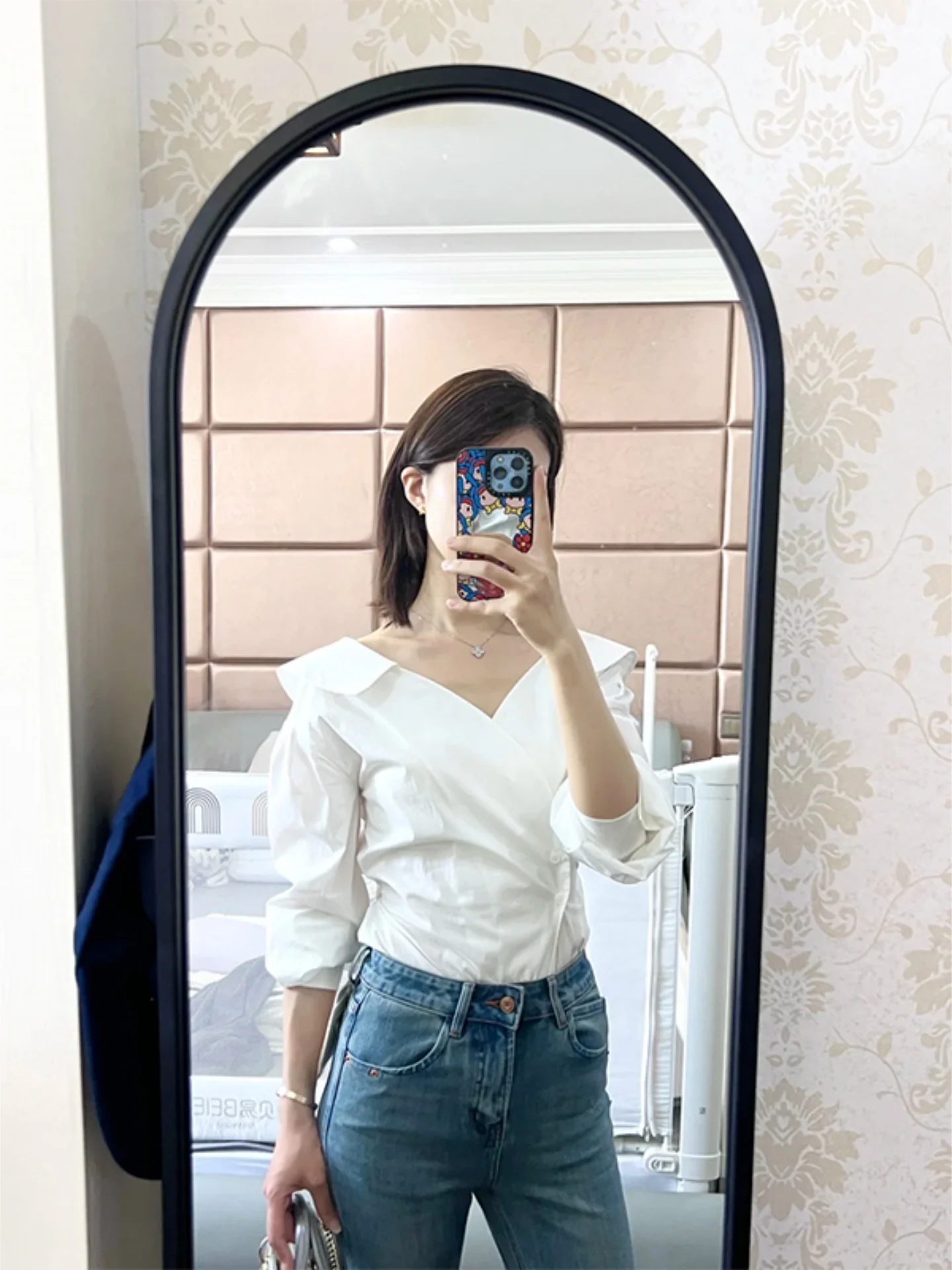 

Slim Fit Commute irt Simple Design Korean Sle Long Sve V-Ne Women's Faionable Top Casual Wear Resistant Fabric
