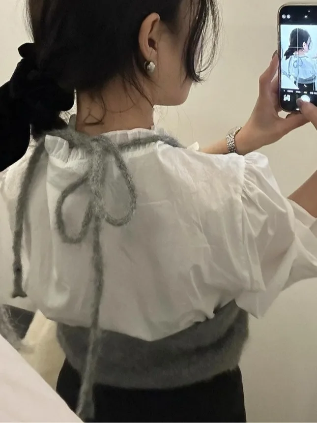 Colete F de Primavera com Decote em V e Pelo Sintético, Top Curto Sem Mangas, Versátil, Sensação de Alta Qualidade, Su...