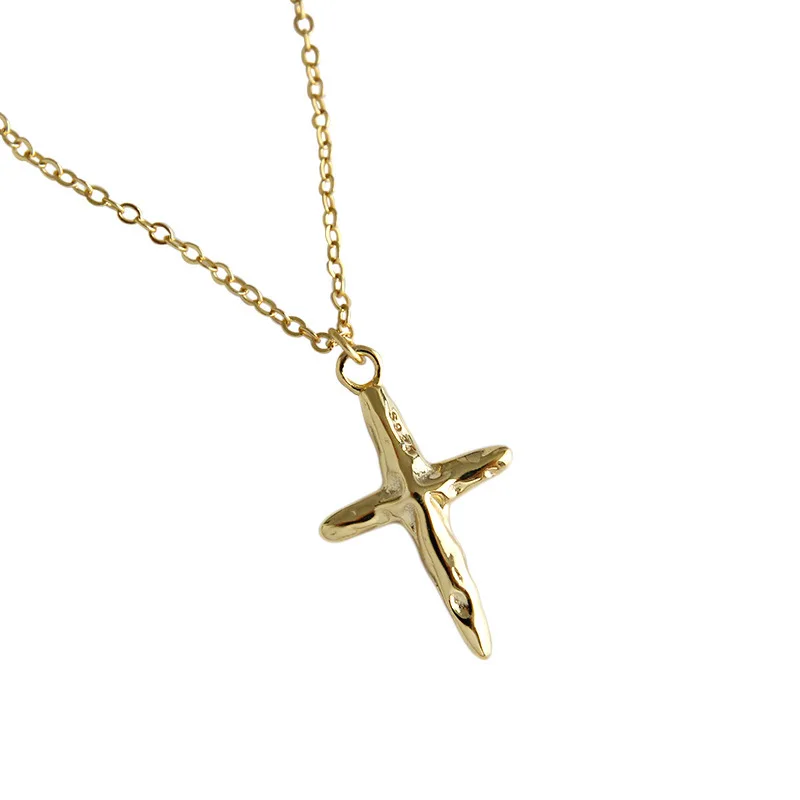 

Fine Jewelry Necklaces 925 Sterling Silver Cross Pendant Necklace Irregular Uneven Plain Cross Gold Plated Necklaces for Women