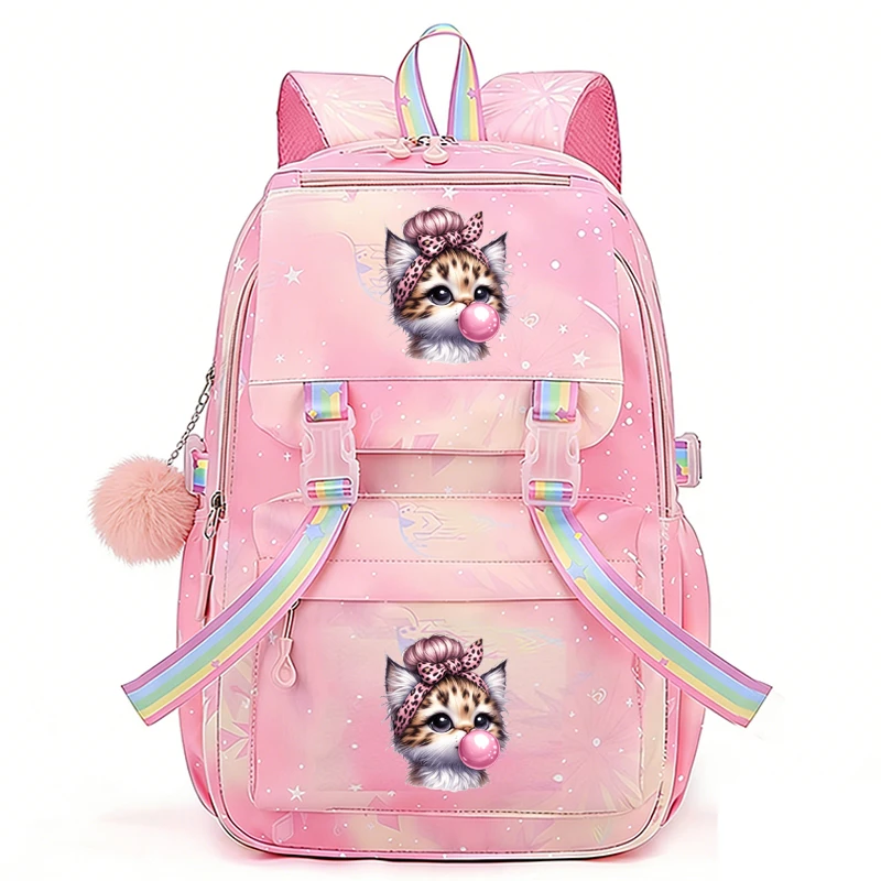 

Kawaii Cat Print Backpack Large Capacity Lightweight Bookbag Cute Cartoon Schoolbag for Girls Casual Travel Commute Daypack