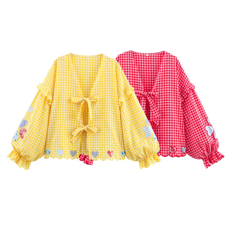 

2025 Spring Autumn New Fashion Loose Women Casual Shirt Fresh Checkered Female Shirts Tops