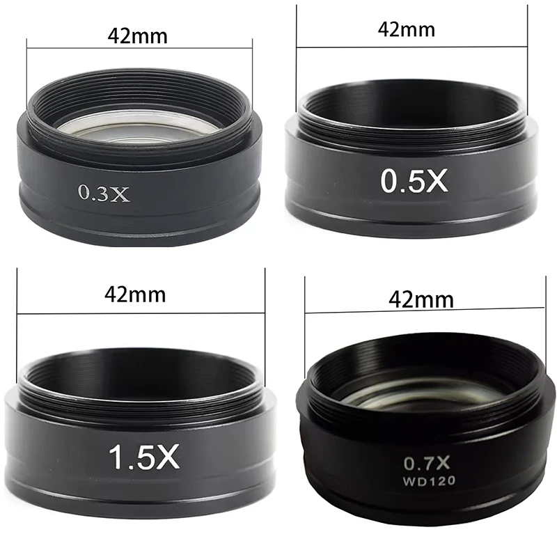 Lente barlow óptica 0,3x 0,5x 0,7x 1,5x, lente objetiva de câmera de microscópio com rosca de montagem de 42mm para lente 10a 120x/180x/300x