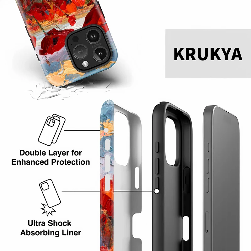 Krukya جراب هاتف آيفون 17 الهواء 16 15 14 برو ماكس 13 12 11 برو ماكس XS XR X SE2 الاكريليك للصدمات زهرة نمط غطاء