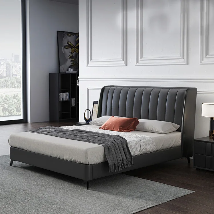 Modern simple soft bed master bedroom 1.8m doublestorage soft bag leatherItalian wedding leather storage bed