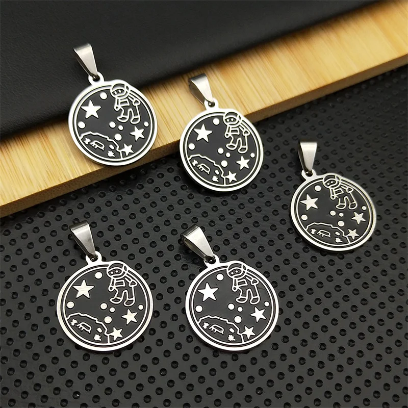 

5PCS Spaceman Astronaut Star Charms Stainless Steel Enamel Pendants For Making DIY Jewelry Findings Handmade Accessories