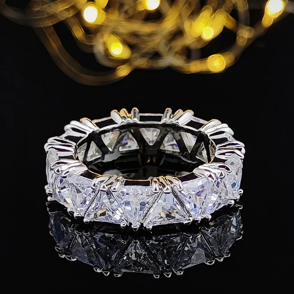 UILZ Fashion Cubic Zirconia Triangle Hollow Ring For Women Men Silver Couple Copper Ring Holiday Gift Party Jewelry Gift image 2