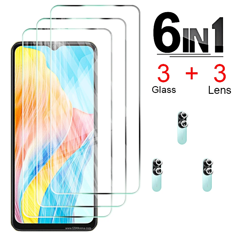 Protectores de pantalla y películas de lente de cámara para Oppo, vidrio templado 6 en 1 para Oppo A58, A78, 5G, frontal A 58, 78