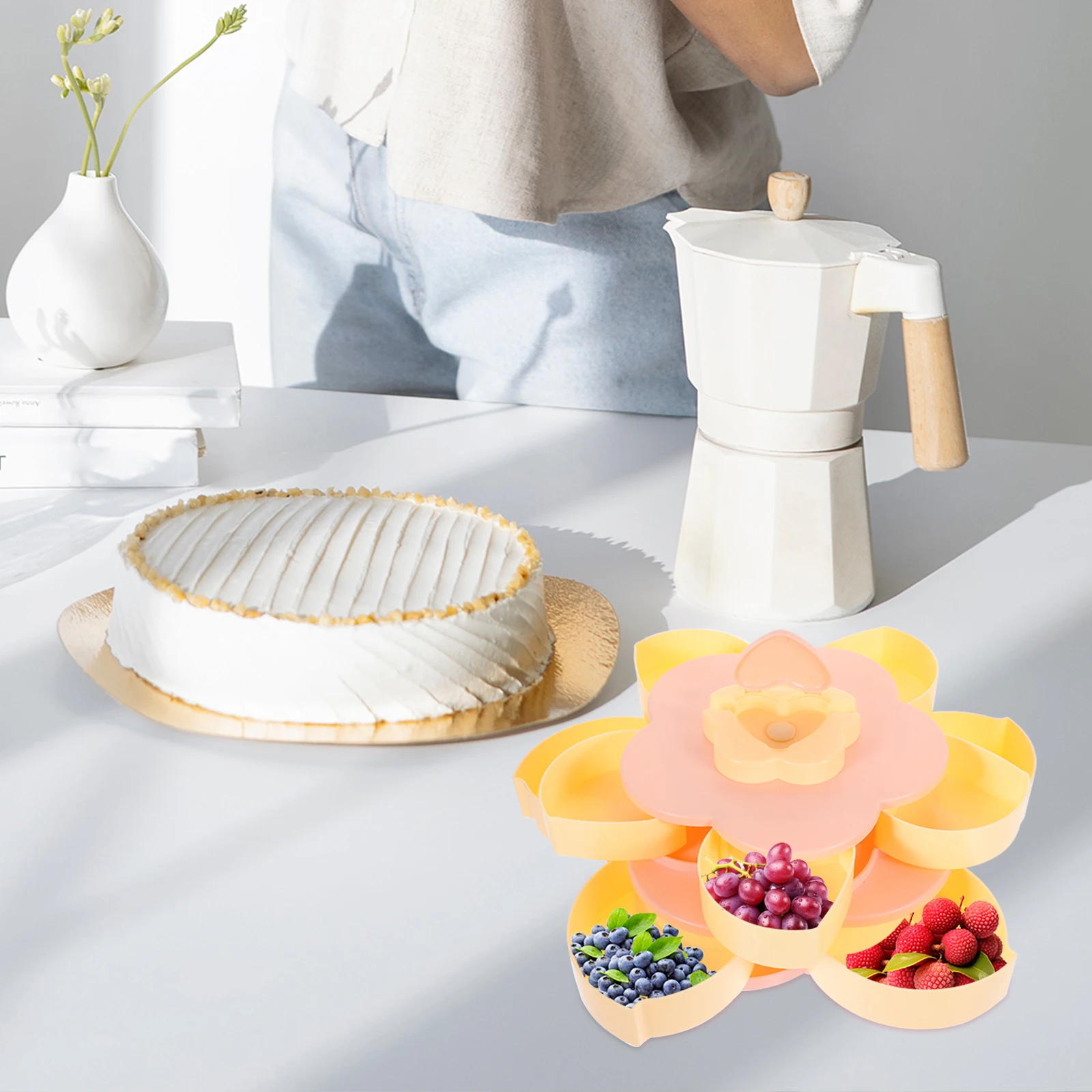 

2 Layers Fruit Tray Dried Food Storage Container 10 Compartments Pink Lid C Snack Holder Kitchen Bar Accessories