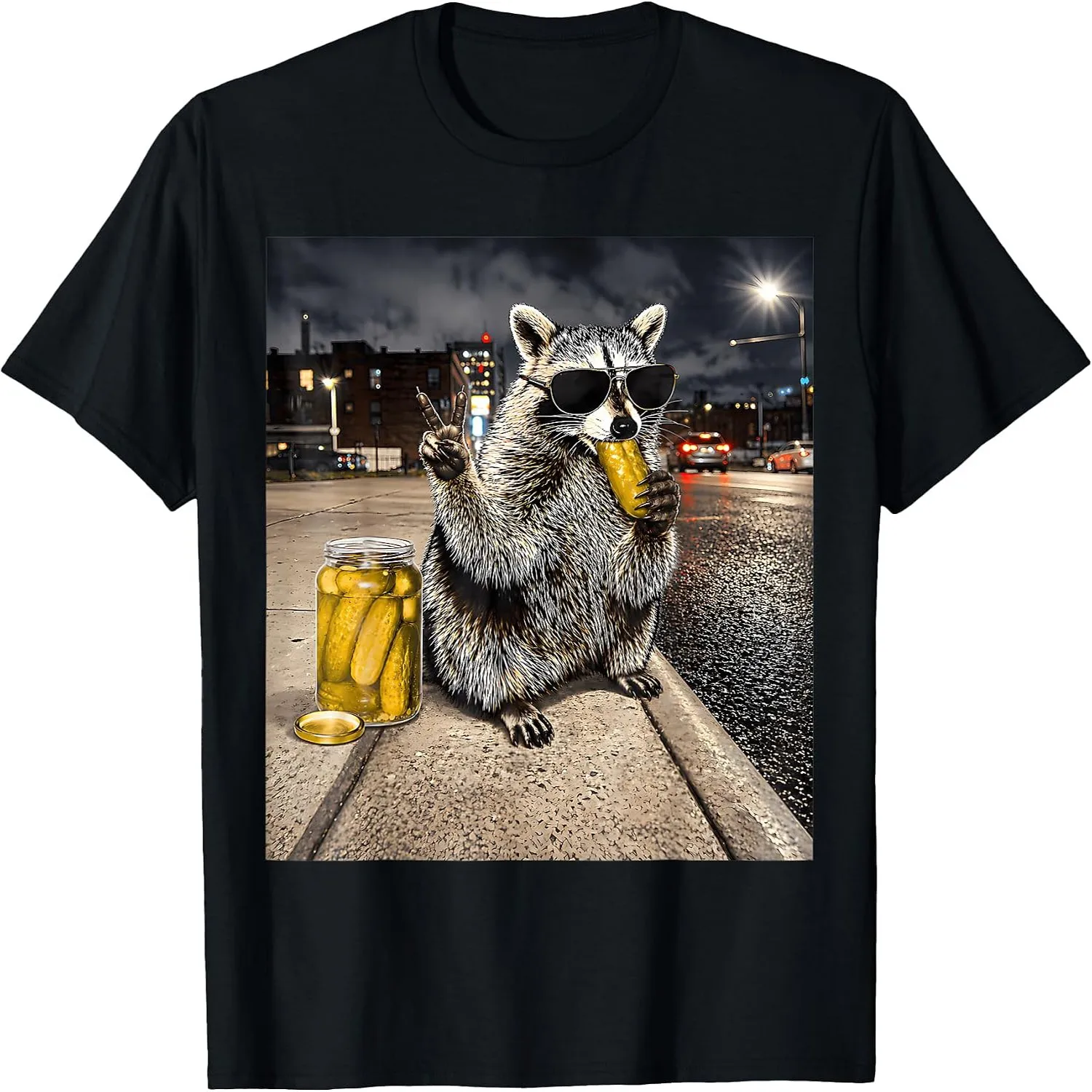 Funny Raccoon Eating Pickles Meme Mens Womens T-Shirt