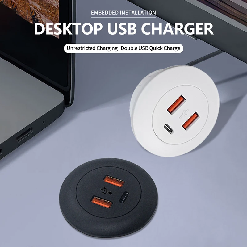 NEW Embedded Desktop Multi Port USB2.0 To USB TYPE-C Charge Connector Extension Cord Concealed Fast Charging Cable