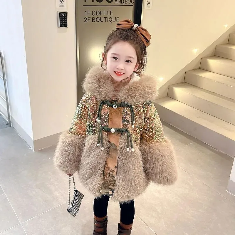 

Baby girl fur coat autumn and winter new style children's plush thick warm casual jacket