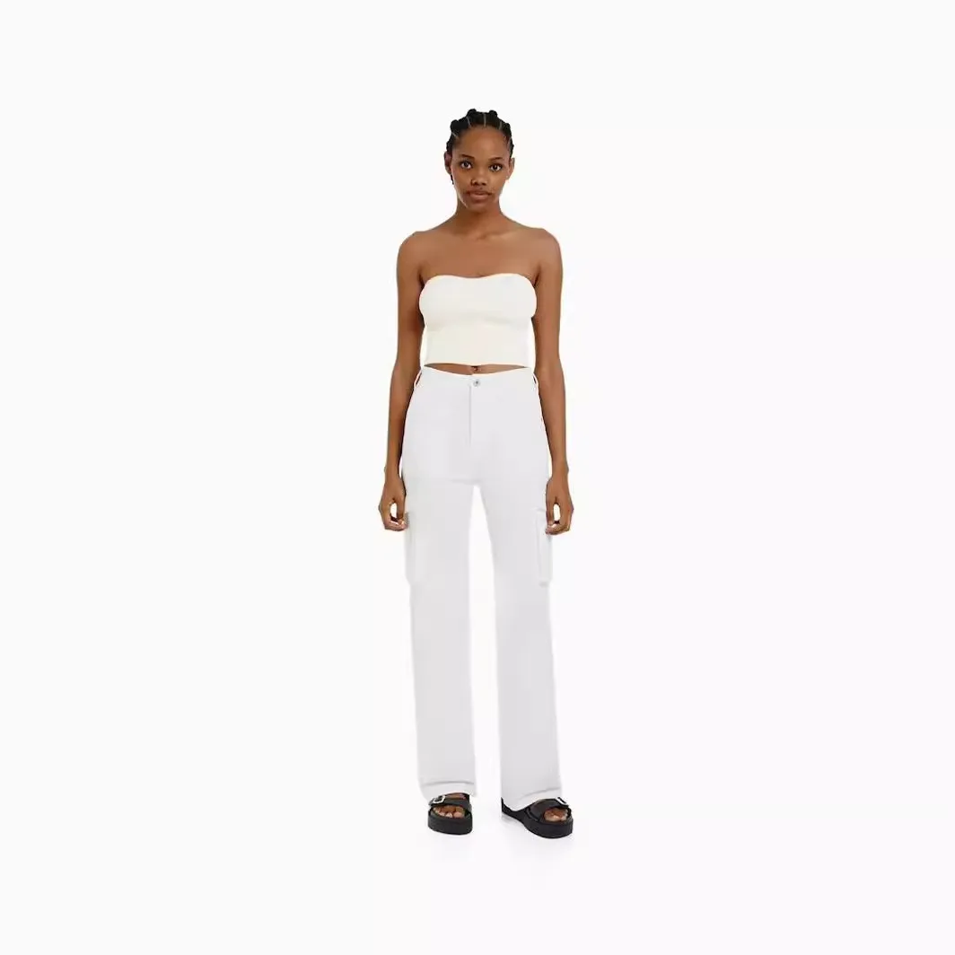 Immagine 3: Pantaloni casual con tasche, vita bassa, stile giapponese e coreano, perfetti per l'estate, con gamba dritta, leggermente elasticizzati e resistenti alle pieghe, da donna.
