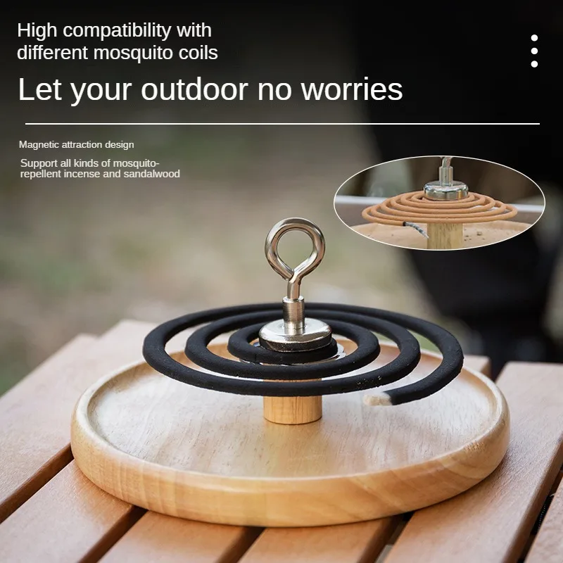 Outdoor Camping Mosquito Coil Tray Holder Solid Wood Magnetic Home Insect Repellent Anti-fire Sandalwood Incense Burner Rack