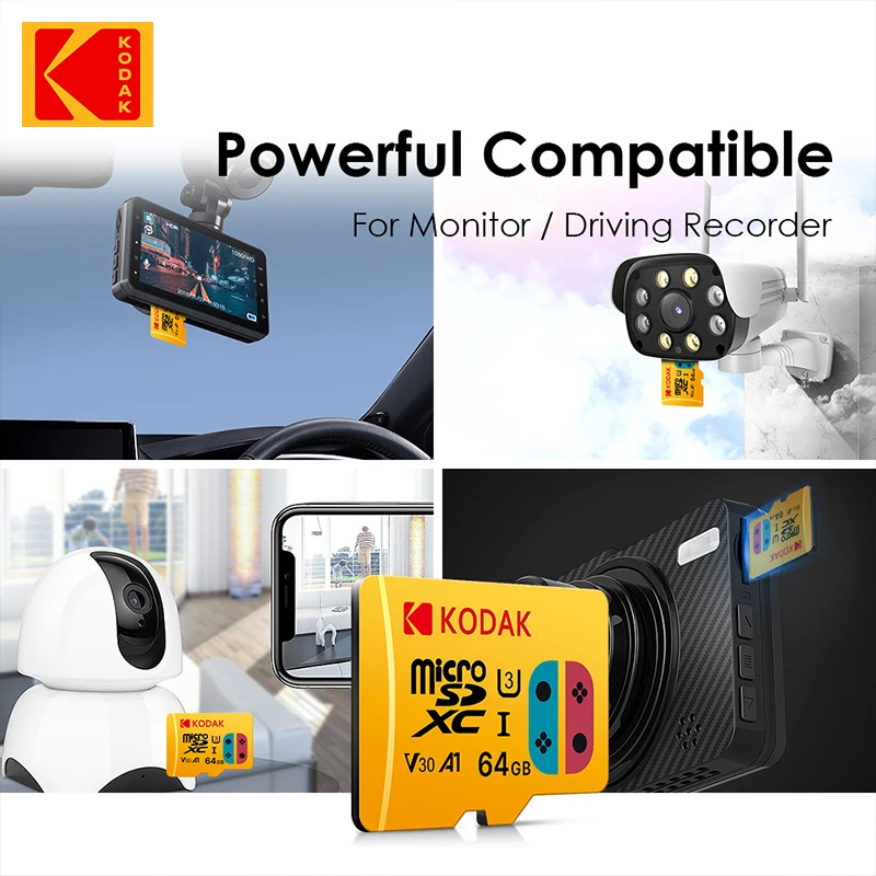 Kodak-Cartão de memória Extreme Micro SD, MicroSDXC original, A1, U3, UHS-I Cartões, USB 3.0, Flash 4K, Câmera, GoPro, DJI, Nintendo