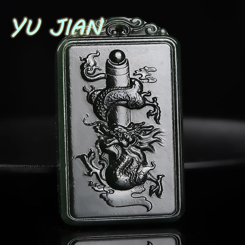 

Natural Hetian Sapphire Jadeite Carving Dragon Men And Women With Chain Pendant Jade Necklace Exquisite Jewelry