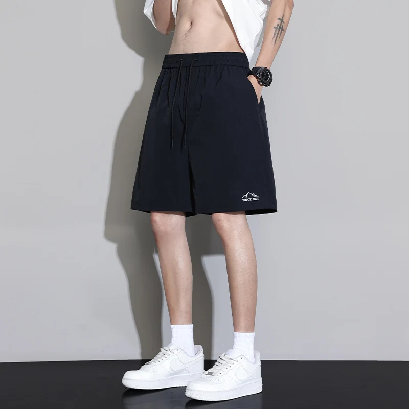 

2026 for Men's Ice Silk Quick-drying Summer Loose Versatile Sports Thin Solid Color Drawstring Casual Five-point Pants Shorts