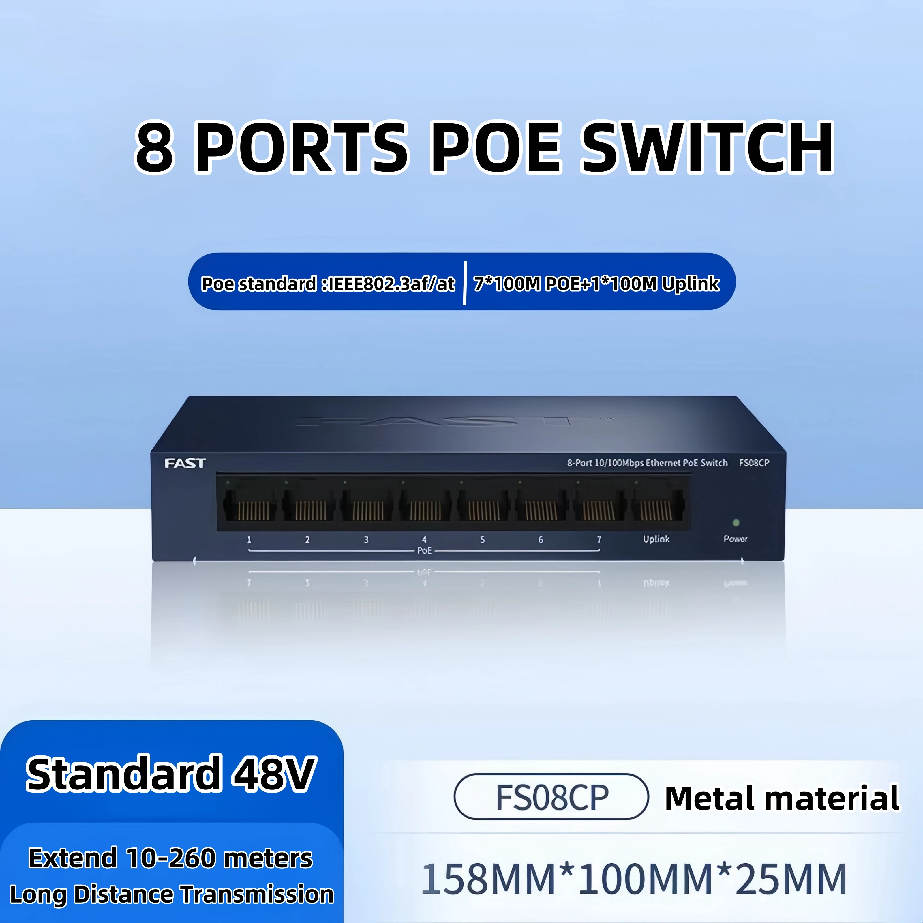 Standard 48V POE Active Ethernet Switch 100M 1000Mbps 802.3af 802.3at ethernet hub splitter shunt power Gigabit Switch hub Po