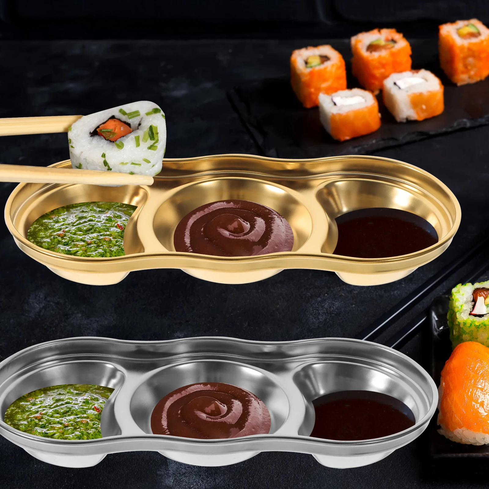 

2pcs Stainless Steel Seasoning Plates Dipping Sauce Containers For Home Kitchen Condiment Dishes Food Serving Bowls Soy Sauce