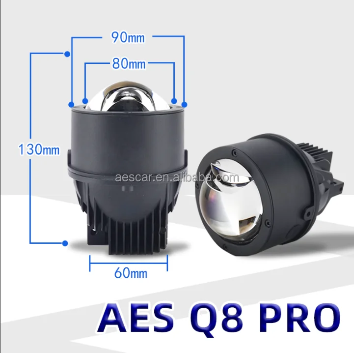 AES Q8 Pro Bi Led Fog Lamp Car Accessories Fit For All Cars Retrofit Upgrade 3.0 Inch Tri Color