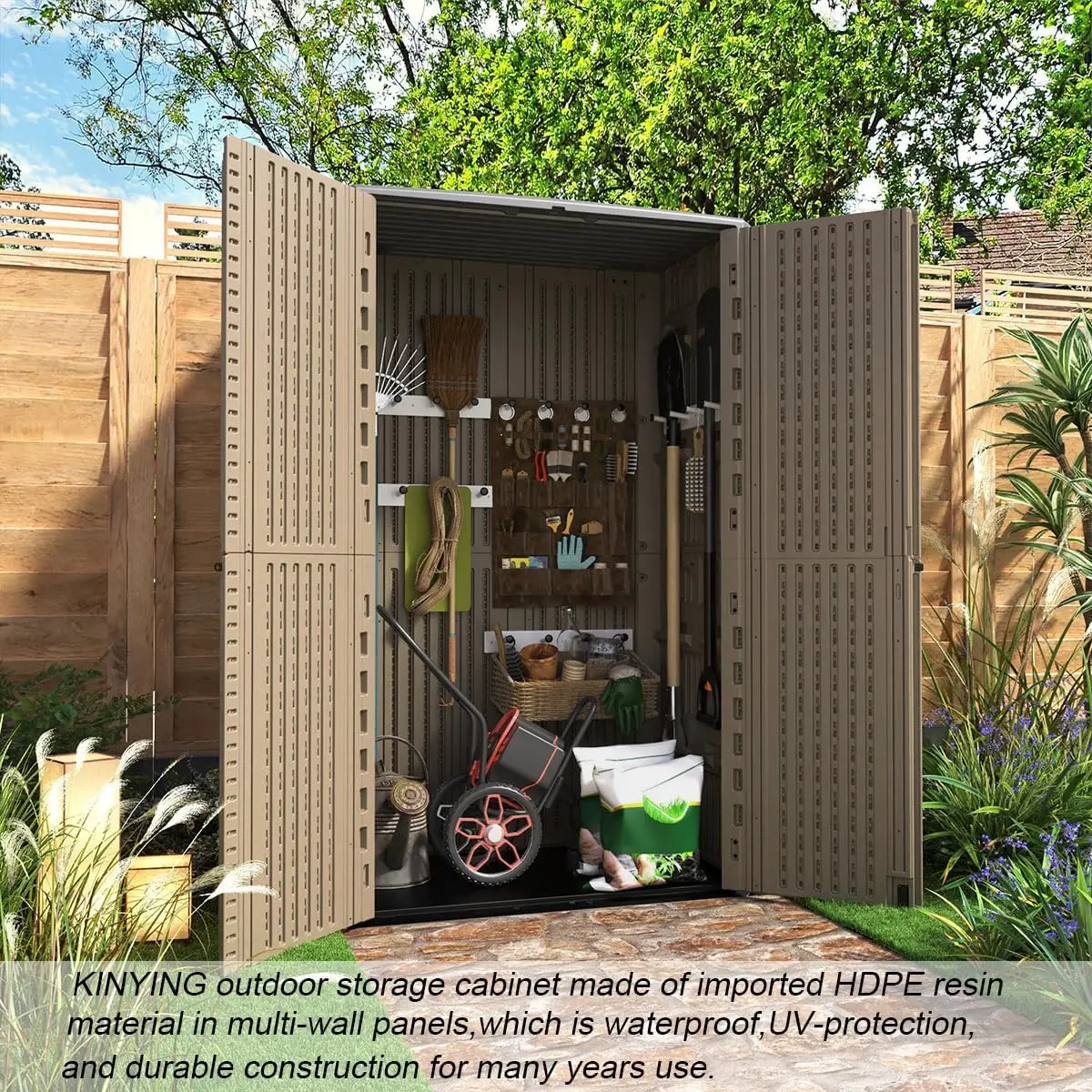 

Outdoor Storage Shed Waterproof, Resin Vertical Outdoor Storage Cabinet for Patio Furniture, Garden Tools, Pool Accessories, Mo