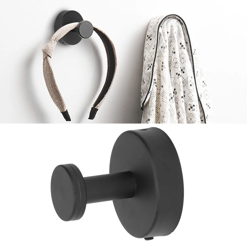 Practical 304 Stainless Steel Coat Hook Durable Round Base Towel Hook Multipurpose Black Towel Hanger Bathroom Kitchen Entryway