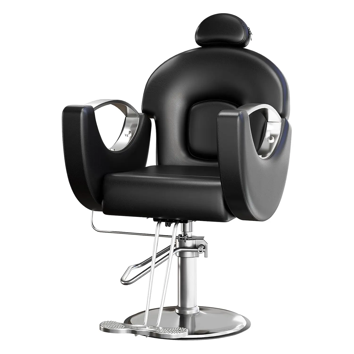 Black & Silver Reclining Barber Chair for Salon, Customized
