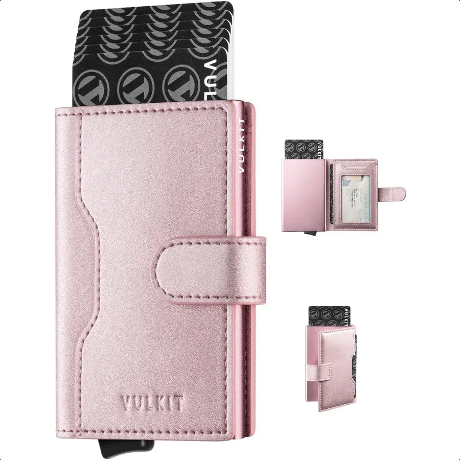 

Всплывающий кошелек VULKIT, держатель для кредитных карт с кожаными отделениями, тонкий металлический чехол для карт с блокировкой RFID