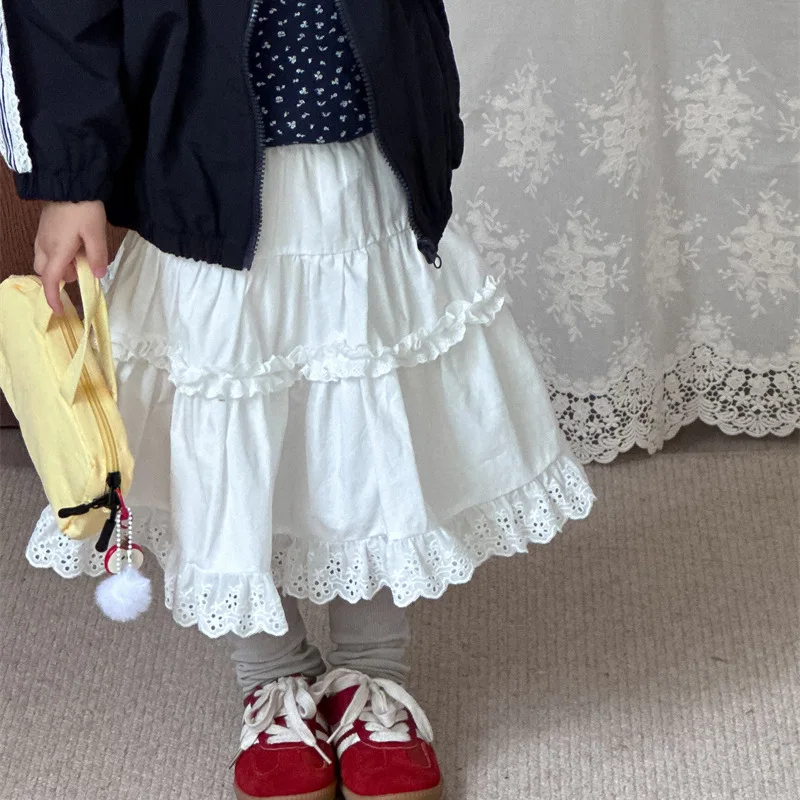 

2025 Autumn Korean Version of Girls' Lace Skirt Autumn Spring Baby Skirtsolid Casual All-match Baby Skirt