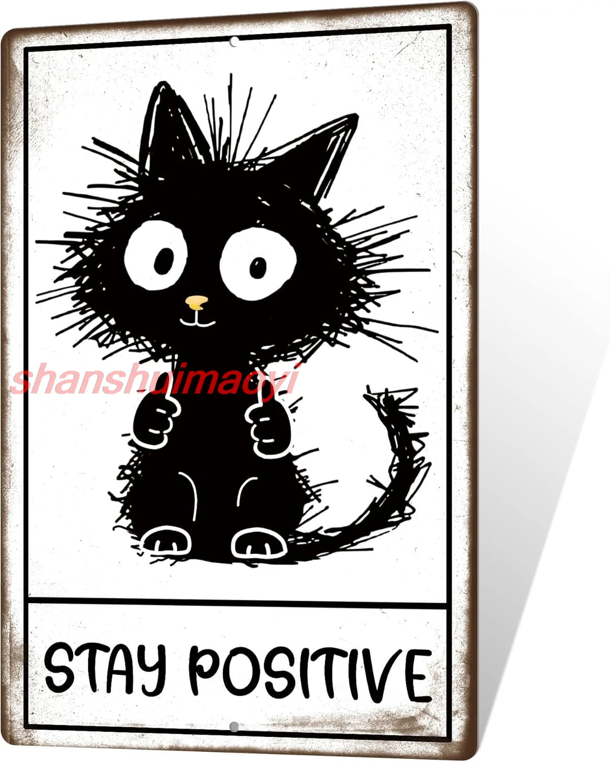 Putuo Decor Black Cat Funny Signs Stay Positive Tin Sign Black Cat Decor Funny Retro Positive Sign for Home Office Apartment Liv