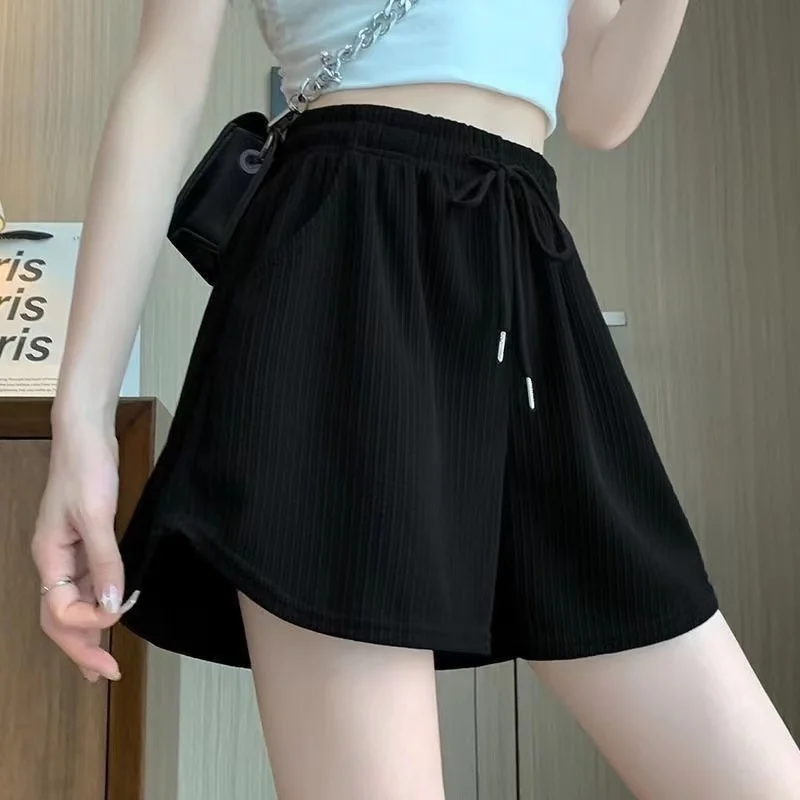 Women's casual drawstring sports shorts summer slim fit high waist yoga A-line shorts loose women's running straight shorts image 3