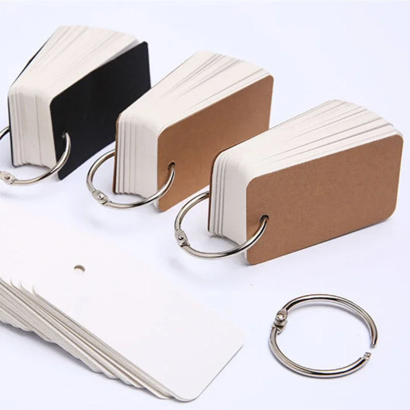 Simple Solid Color Blank Memo Pad Metal Ring Loose-leaf Note Card Thickened Portable Pocket English Word Book Office Accessories