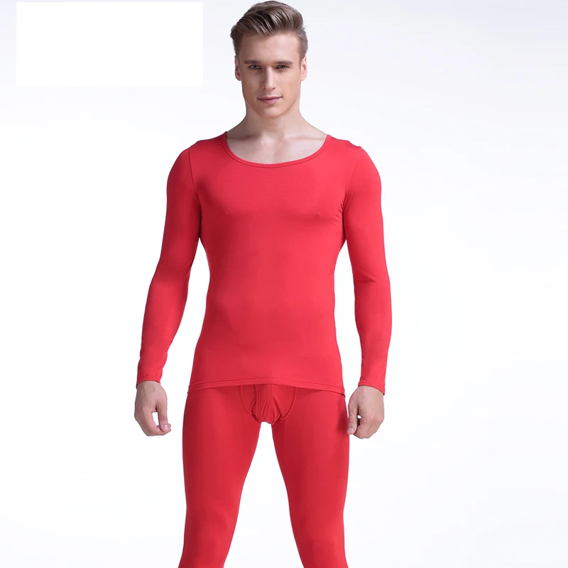 قميص رجالي رفيع موديل نحيف برقبة دائرية قميص طويل جونز للشباب بدلة دافئة ملابس داخلية للرجال