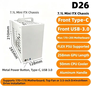A4 Metal Mini ITX Computer Chassis Handheld Small 1U Flex SFX PSU Portable Compact Desktop PC Case