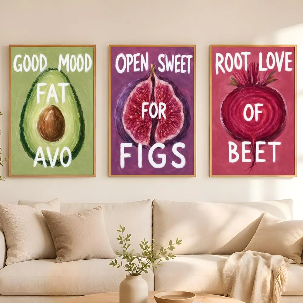 Fruit Mood Typography Poster Stickers Painting Self-Adhesive Mural HD Wall Decals for Bedroom Living Room Home Decor Gift