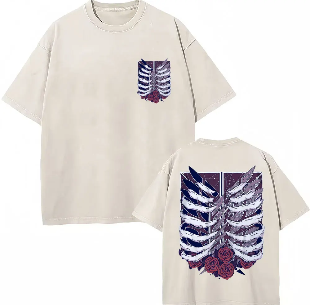 Washed Anime Attack on Titan Vintage T Shirt Wings of Freedom Eren Jaeger Manga T-shirts Cotton Casual Oversized Fashion T-shirt