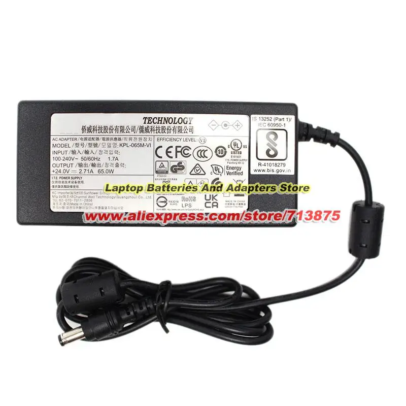 Genuine for CWT KPL-065M-VI AC Adapter 24V 2.71A 65W Power Supply KPL-065M-VL Monitor Evolis Primacy with 5.5 x 2.5mm tip