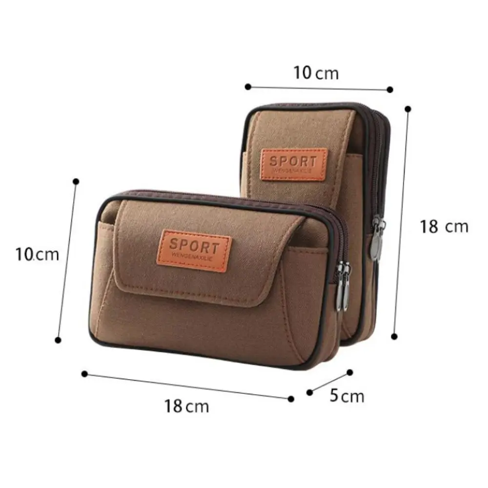 Casual Zipper Canvas Multi Layer Belt Pouch Belt marsupio Phone Pouch Sport Purse