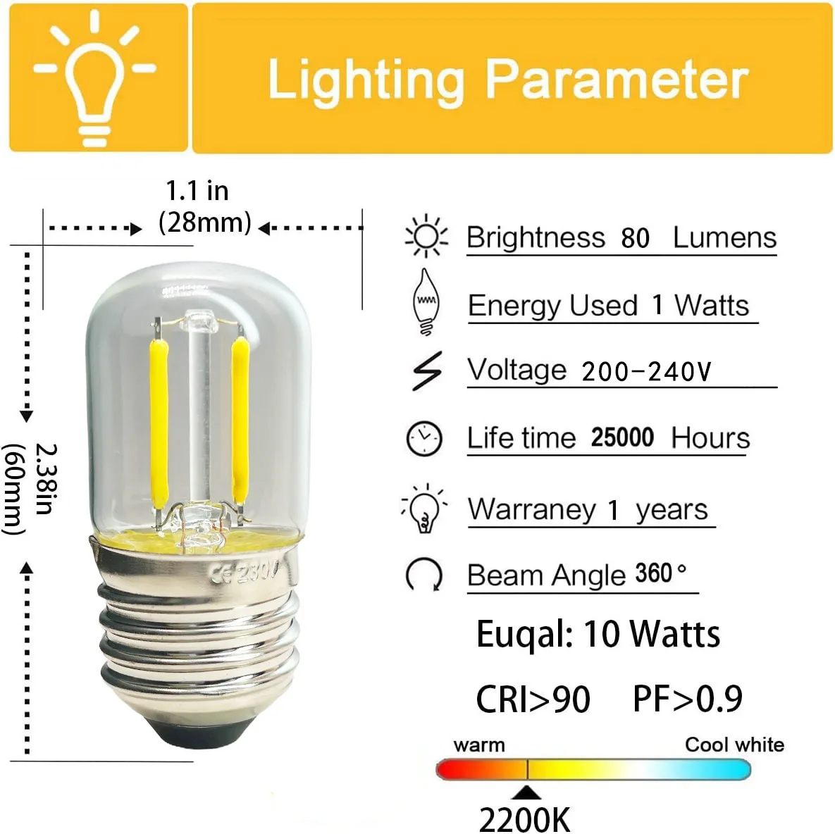 Mini E27 T28 Light Bulb Filament 1W 2200K Vintage Candle Light Ampoule Incandescent Spiral  AC 220V Lamp Glass Bulb Vintage Warm