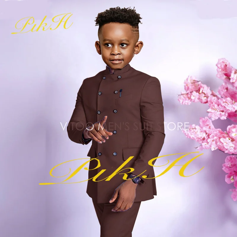 Boys Suit Wedding Double Breasted Jacket Pants 2 Piece Kids Sky Blue Dress Child Full Outfit 2-16 Years Old