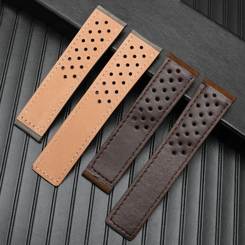 20mm 22mm 24mm Soft Genuine Cow Leather Watchband for Tag Heuer Carrera Monaco Series Frosted Fold Buckle Men Cowhide Straps