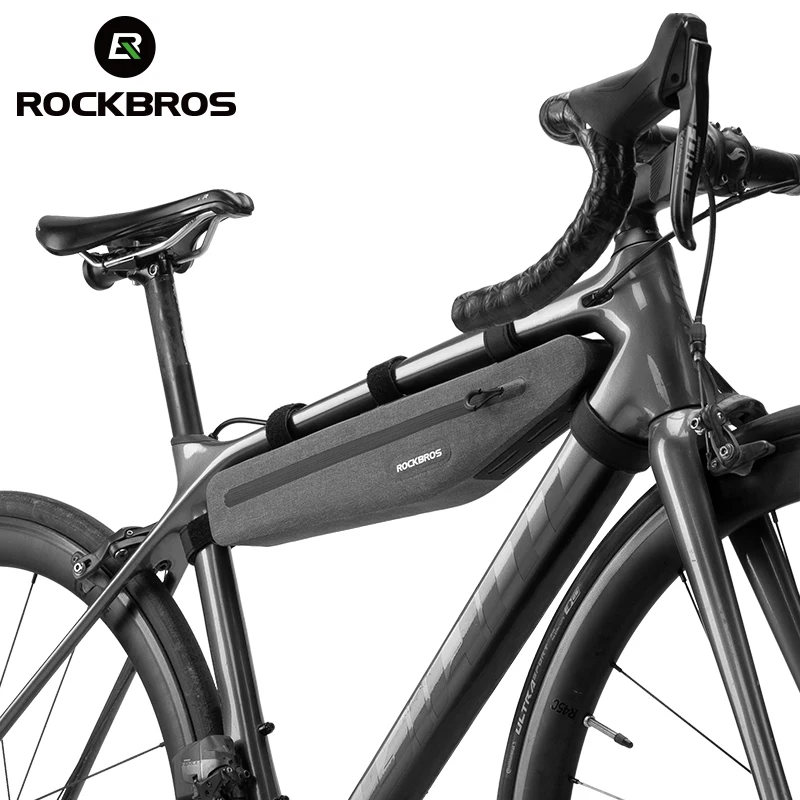 Rockbros bicicleta saco 1.5l tubo frontal triângulo comprimento duplo zíper ciclismo saco ao ar livre resistente a riscos bicicleta saco impermeável