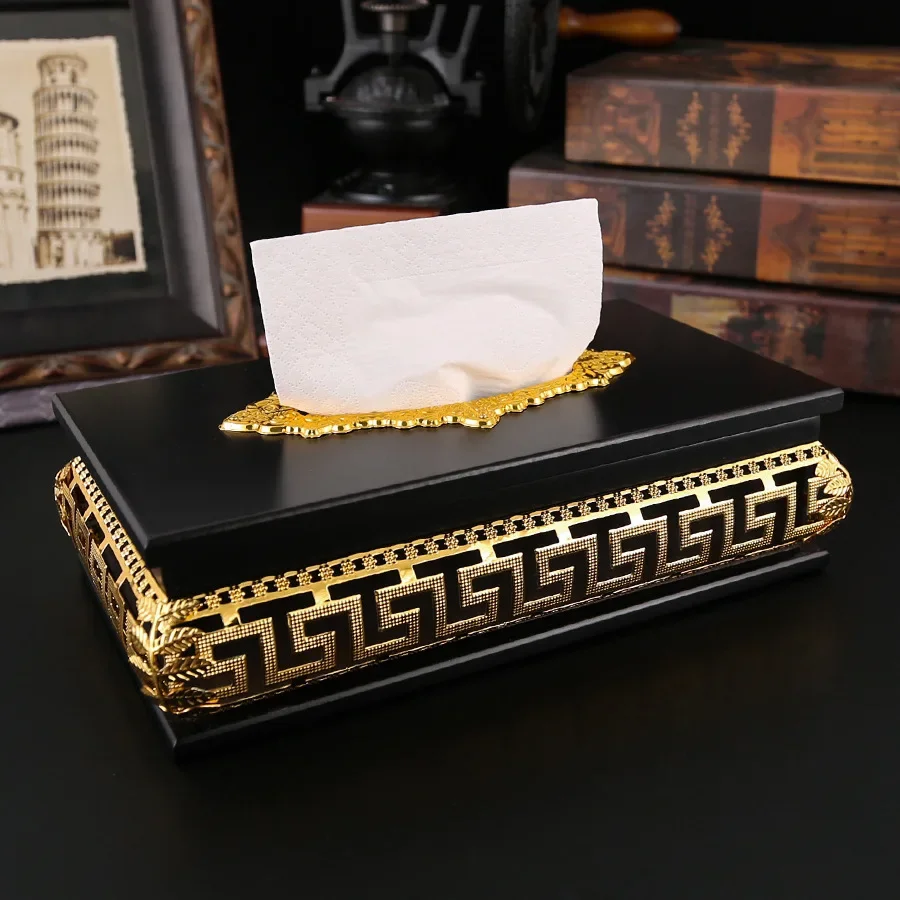 Luxury Wooden Metal Tissue Box European-Style Dining Table Decor for Bathroom Living Room Dining Room Bedroom Toilet