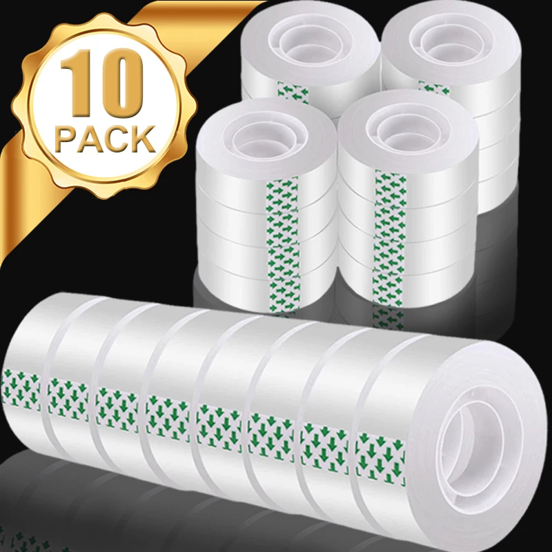 10-1 Rolls Transparent Tape Refills Clear Tape Refills for Dispenser Invisible Tapes for Office Home School Supplies 18/12/8mm