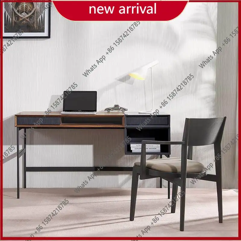 ff Nordic modern study home solid wood computer desk Italian minimalist black walnut desk