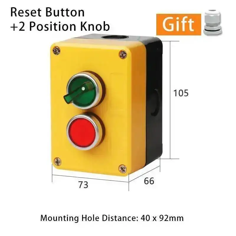 2P مفتاح بـزر دفع مع التحكم صندوق بلاستيكي أصفر مقاوم للماء NO NC لحظة إعادة تعيين مقبض دوار التحكم