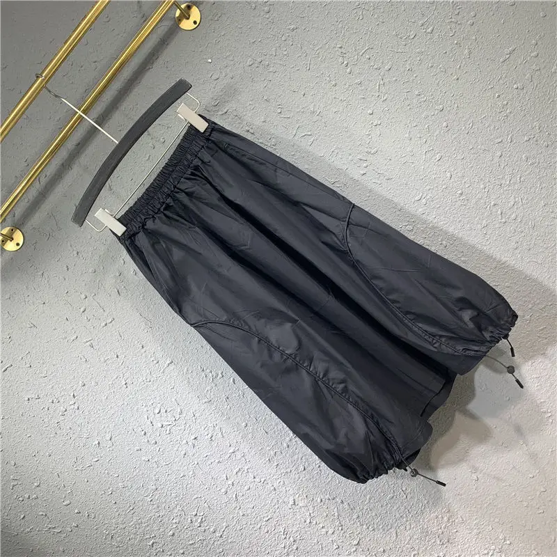 Korean Fashion Drawstring Slim Skirt Women's Mid Length 2024 Early Autumn Black Loose Slim Blossom Long Skirts Female Clothing