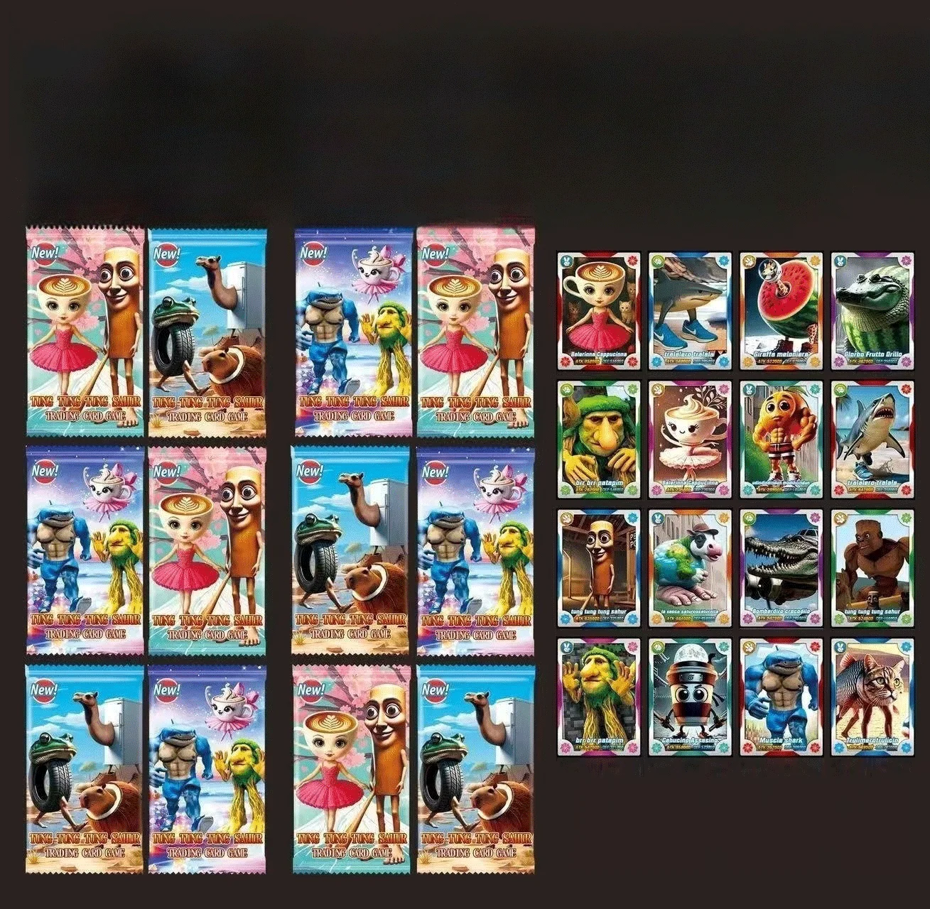 1 مجموعة من 288 ورقة بطاقات Brainrot الإيطالية من مجموعة Tingtingtung Sahur لعبة ببطاقات ورقية لعبة للأطفال بطاقات التداول هدية عيد ميلاد