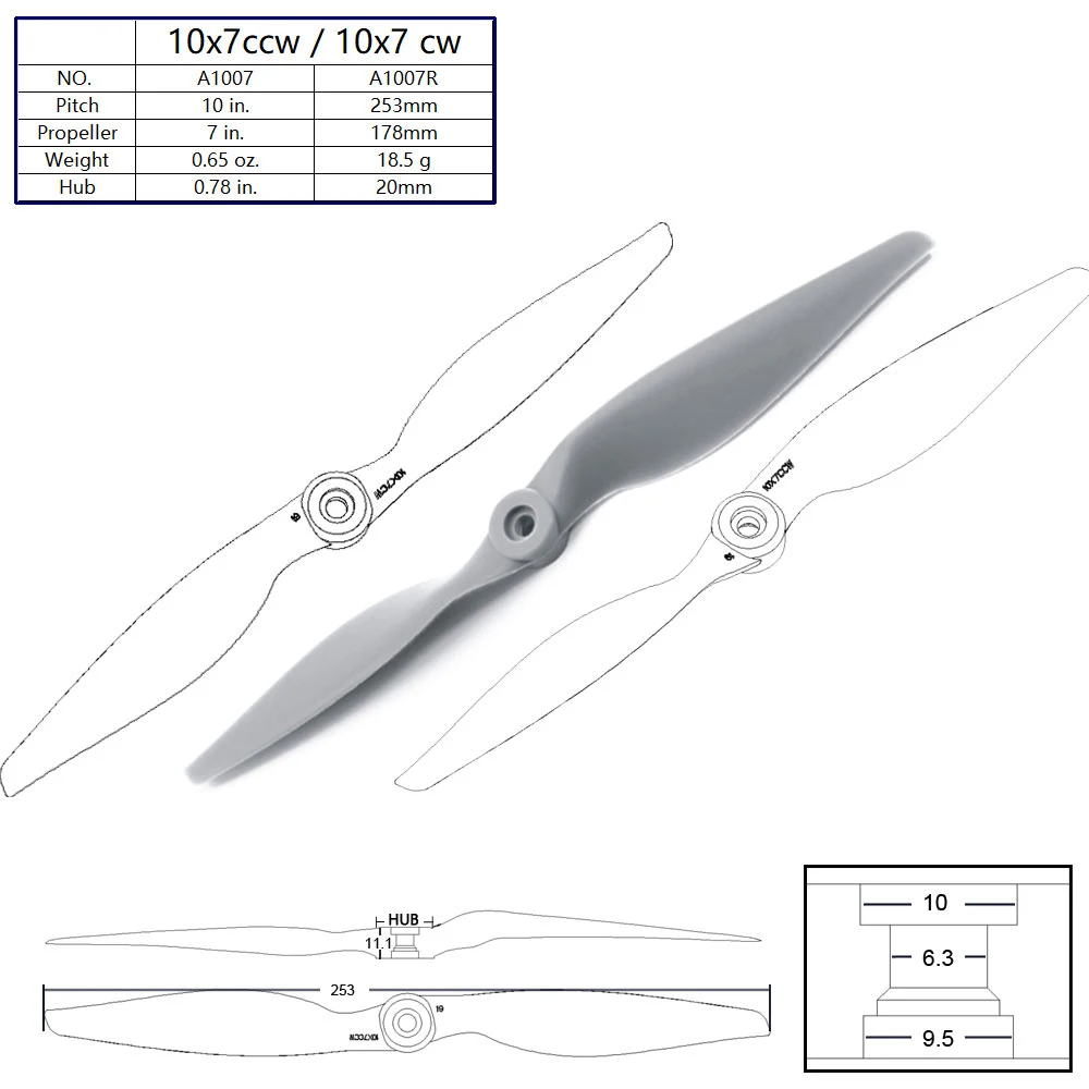 5ชิ้น/ล็อต10นิ้ว10X7ไฟเบอร์กลาสไนลอน CW CCW ไดรฟ์ตรงใบพัดสำหรับเครื่องบิน RC Quadcopter multi-Rotor Drone