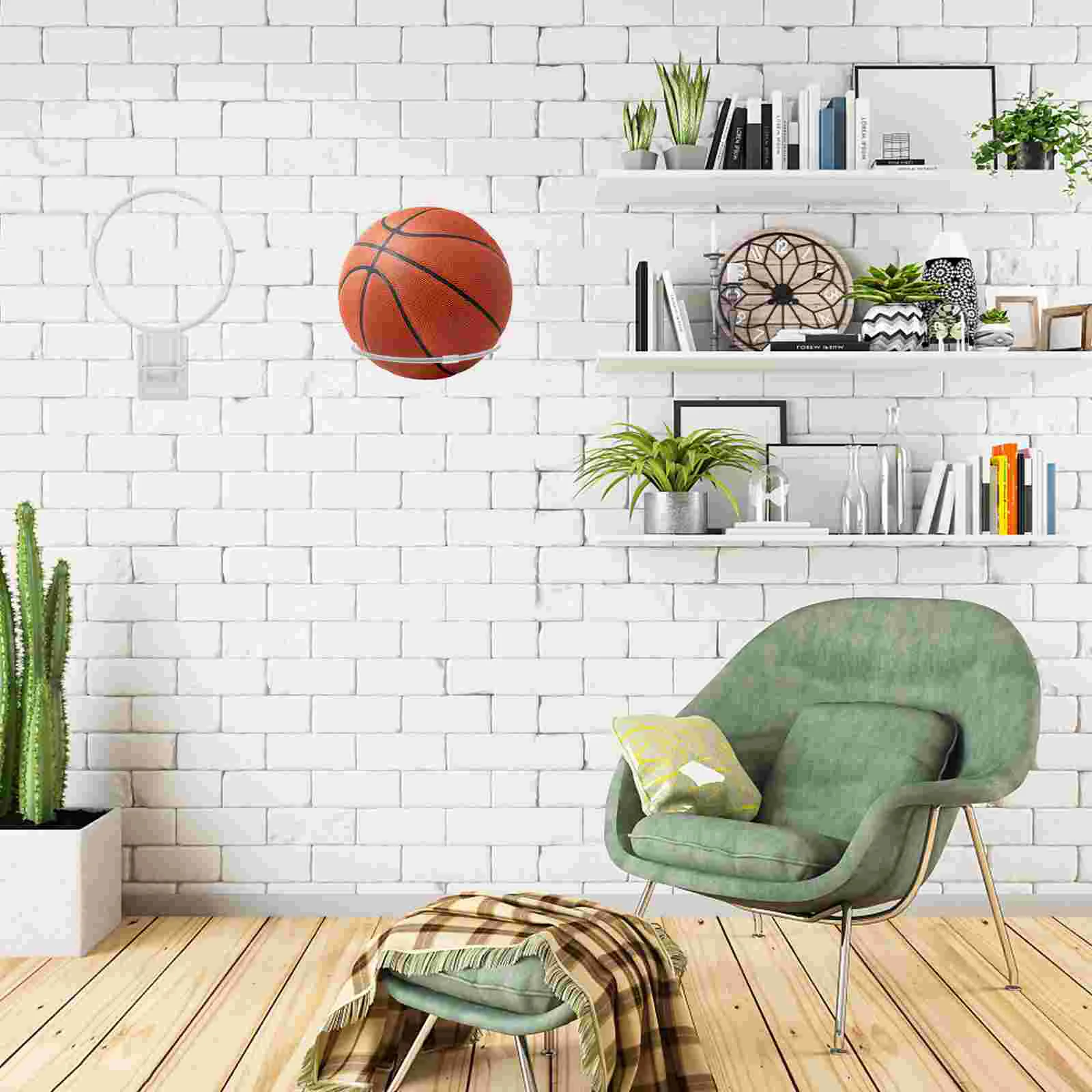 

Storage Shelves Foldable Nail-free Wall-mounted Basketball Football Rack for Shop Home White Metal Holder